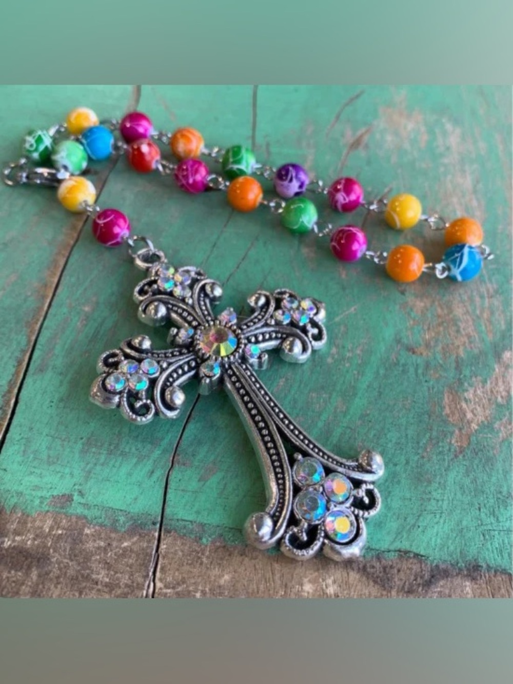 BRAND NEW WITH TAGS Fiesta Beaded Crystal Cross Car Charm